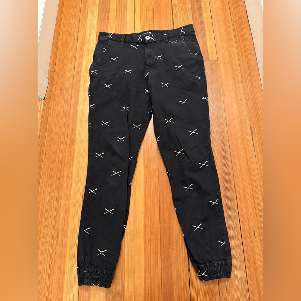 American Stitch Black Pants with White X Pattern